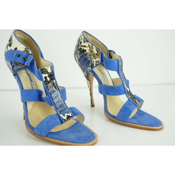 Brian Atwood Audra Blue Suede Snake High Heel Sandals Size 7.5 New $695 - Picture 10 of 11
